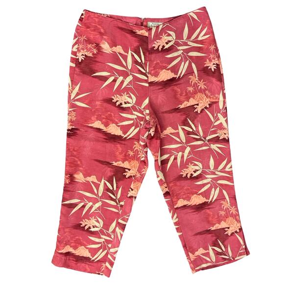Vintage Tommy Bahama Pink Beige Palm Leaf 100% Silk High Rise Tropical Pants 14 - Picture 1 of 8